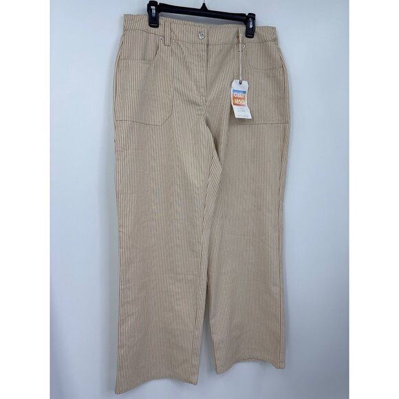 Cali 1850 Striped Wide Leg Pant Tan Size 13 NEW - Picture 2 of 6